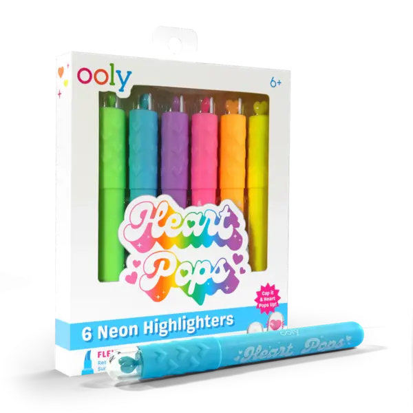 Markere - set 6 culori neon - Inimioare, Heart Pops