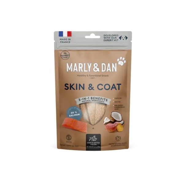 MARLY&DAN Skin&Coat, XS-XL, Somon, punguță recompense funcționale fără cereale câini, piele & blană, 80g