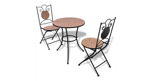 Masa bistro mozaic 60 cm cu 2 scaune aspect teracota