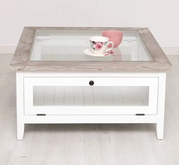 Masa cafea patrata cu sticla si usi sticla 90x90cm - Culaore Top_P067_Culoare Corp_P004-DUBLU COLORED cu finisaj Dublu color
