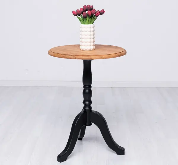 Masa cafea rotunda, blat stejar cu finisaj Black/Natural Brown