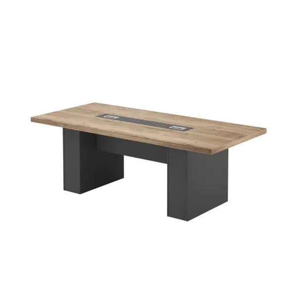Masa conferinta Imperium, blat melaminat E1, 50 mm &ndash; dimensiuni 2000 x 1000 x 750 mm, Lemn natural și gri antracit