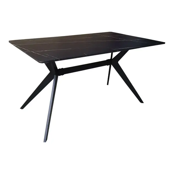 Masa, cu aspect de marmura neagra și picioare de metal, Ezali, & metal, Negru, 140x80x75 cm