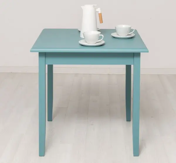 Masa cu blat stejar, dim. 80x80x78 cu finisaj Dusty Blue