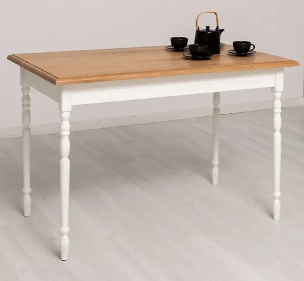 Masa cu blat stejar si picioare strunjite, dim. 120x70x78 cu finisaj Dublu color