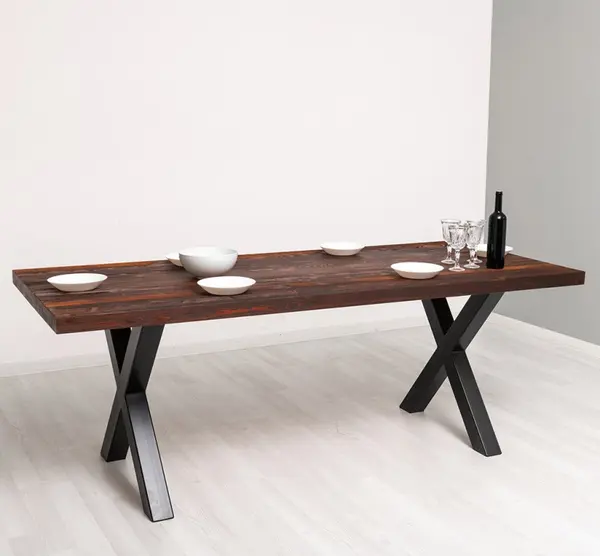Masa cu picioare metal cu dim. 210x90x5,5 cu picioare metalice - Culoare_P083 - PERIAT ADANC cu finisaj Periat adanc