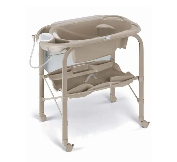 Masa de baie Cambio Deluxe alb pliabila, cu saltea de infasat si cadita anatomica, furtun, roti cu blocatori
