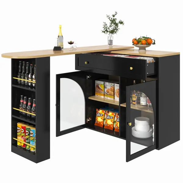 Masă de bar extensibilă cu spațiu de depozitare, Negru | Aosom Romania