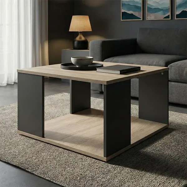 Masă de cafea cu funcție decorativă, Sonoma-Anthracite, Modern, Pal melaminat, 60x60x39 cm
