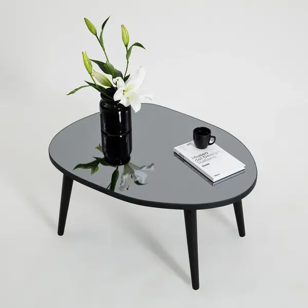 Masa de Cafea Gusto cu Sticla Securizata, Alb - Gri, 75x38x55 cm