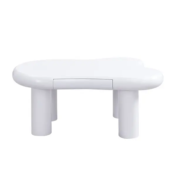 Masă de cafea în formă de nor, din MDF cu iluminare LED și sertar, 98x65,5x40 cm, Alb