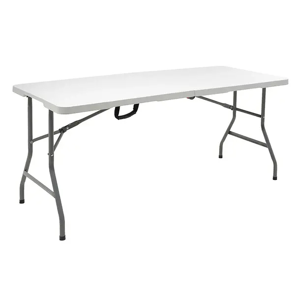 Masa de camping pliabila profesionala Rodeo cadru metalic, alba, 240x76x74 cm