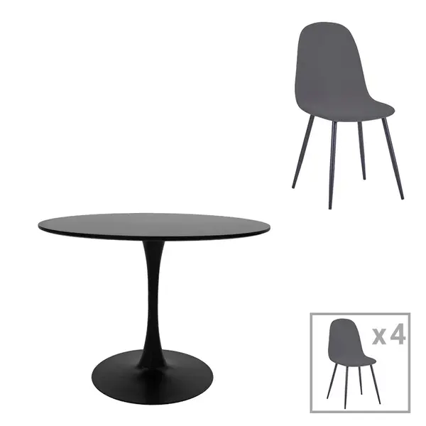 Masa de dining cu scaune Bella-Balou, set 5 piese, /velur, culori, negru-antracit, 120x73 cm