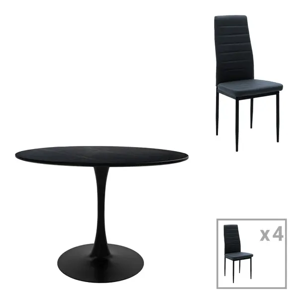 Masa de dining cu set 5 piese Balou-Parker, Negru-Antracit, Lemn/metal, 120x73 cm