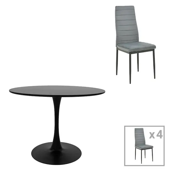 Masa de dining cu set de 5 piese Parker Balou, Negru-Gri, metal/, D120x73 cm