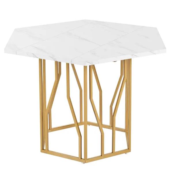 Masă de dining hexagonală modernă, Alb+Auriu | Aosom Romania