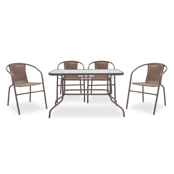 Masa de dining Valor-Obbi set 7 bucati metal-pe, Maro, 140x80x73 cm