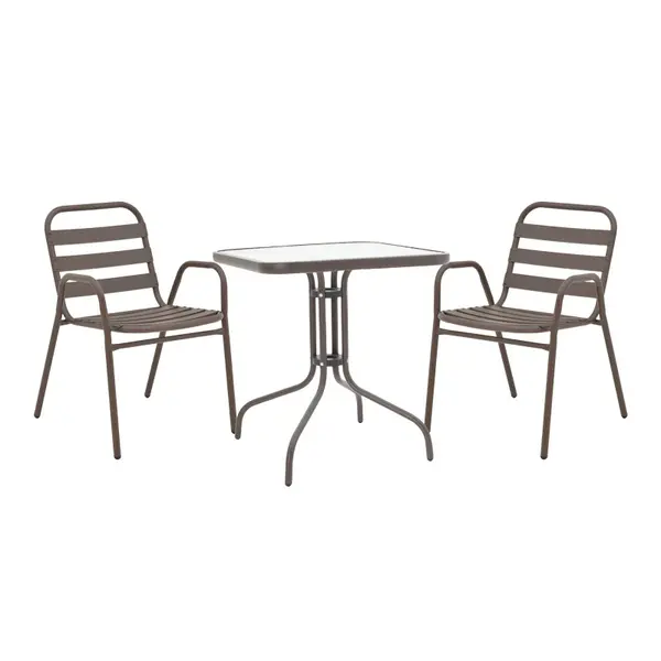 Masa de dining Watson-Sussie metal maro-sticla, 70x70x70 cm