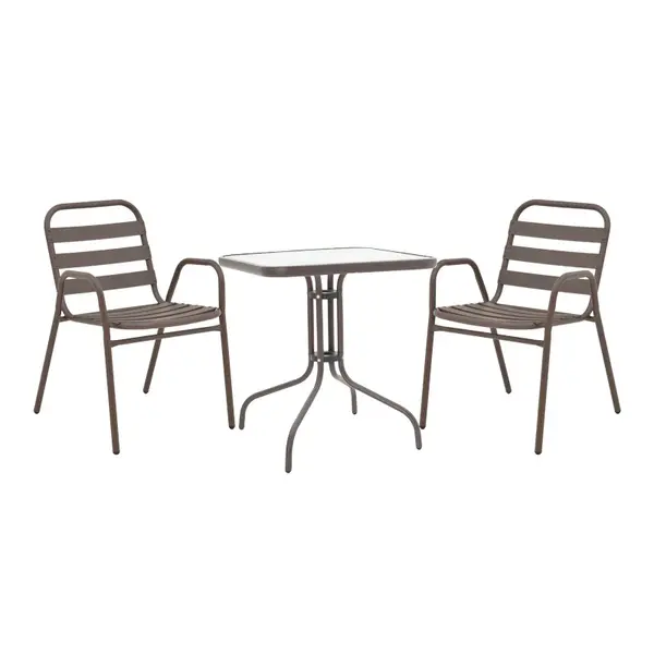 Masa de dining Watson-Sussie metalica maro-sticla, 60x60x70 cm