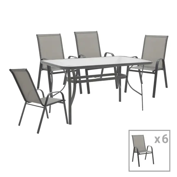Masa de sufragerie Calan-Ensure set de 7 metal antracit inchis si textil, antracit, 140x80x70 cm