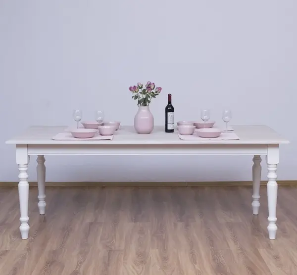 Masa de sufragerie cu picioare strunjite 210x90cm, blat stejar cu finisaj Dublu color