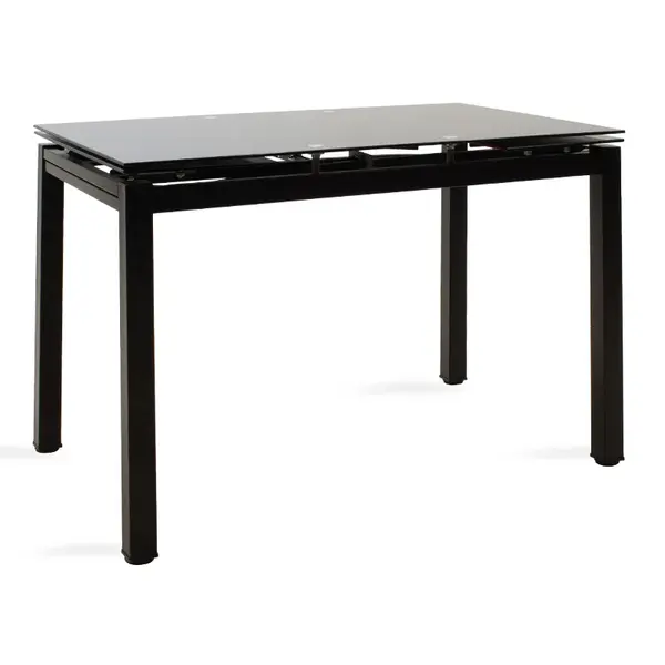 Masa de sufragerie extensibila Finn sticla 8mm picioare, negre, 110-170x70x75 cm