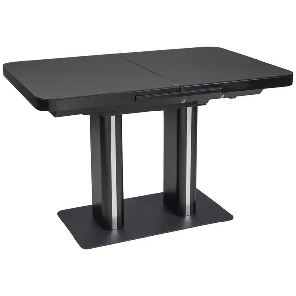 Masă din metal, sticlă, material pe bază de lemn, 120-160/80/76 cm,