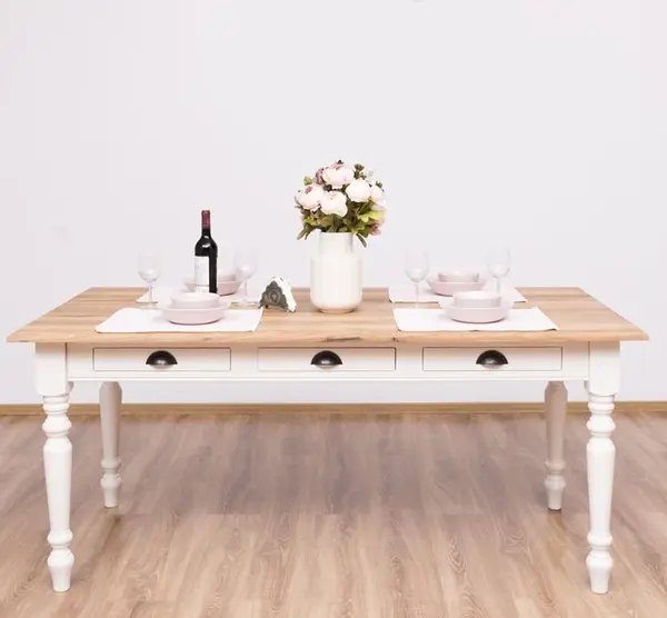 Masa dining 180x90cm, blat stejar cu finisaj Cream/Natural Brown
