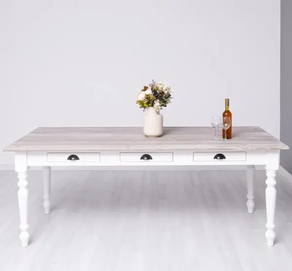 Masa dining 210x90cm cu finisaj White/Dove Grey