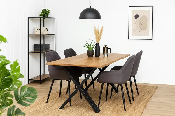 Masa dining AARON din lemn masiv de stejar, 8-12 persoane, stil industrial 200x95x75 cm (8 persoane)