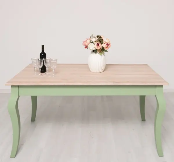 Masa dining cu picioare curbate 160x90x78cm, blat stejar cu finisaj Muted Olive/Light Natural