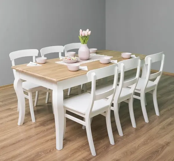 Masa dining cu picioare curbate 210x90x78cm, blat stejar cu finisaj Dublu color