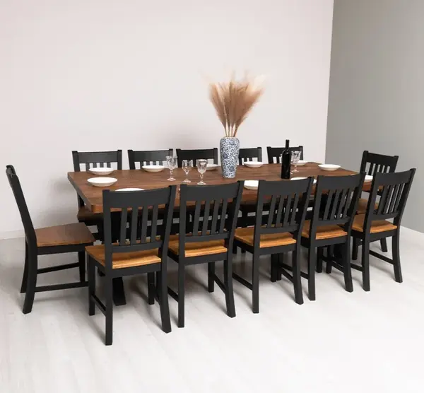 Masa dining cu picioare X,blat stejar cu dim. 240x120x78 cu 12 scaune - Culoare Top_P064 - Culoare Corp_P003 - DUBLU COLOR cu finisaj Vopsit