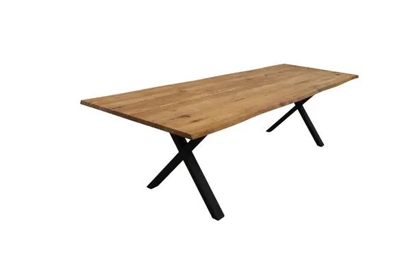 Masa Dining din Lemn Masiv de Stejar cu Picioare Metalice, 8-12 Persoane - BERGO 200x95x75 cm (8 persoane), Stejar Natur, X