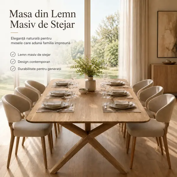 Masa Dining din Lemn Masiv de Stejar - Valmond 200x95x75 cm
