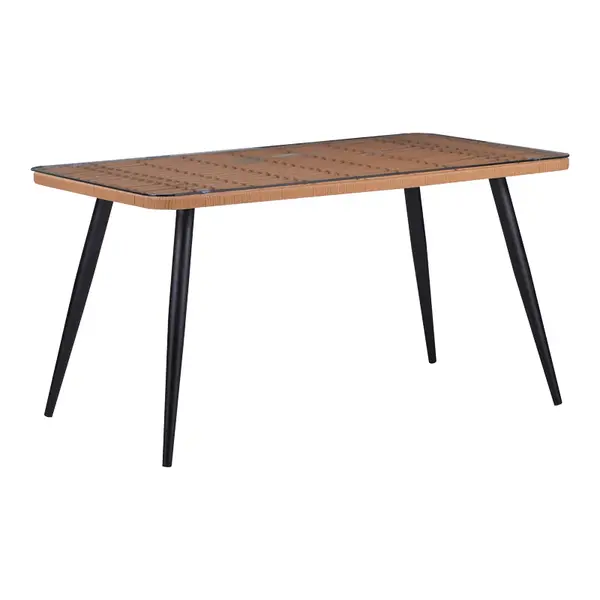 Masa dining Naoki, Sticla-Ratan, Lemn, Natur, 140x80x78 cm