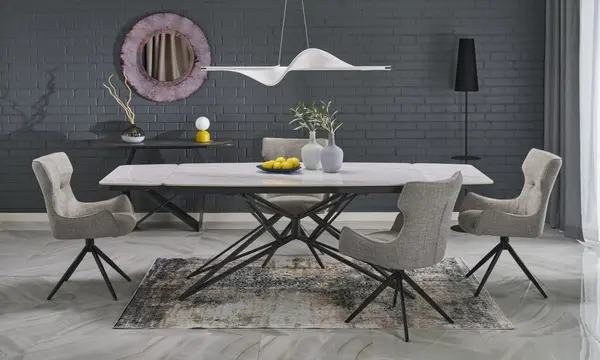 Masa extensibila Alfredo marmura alba/negru L160-240 cm