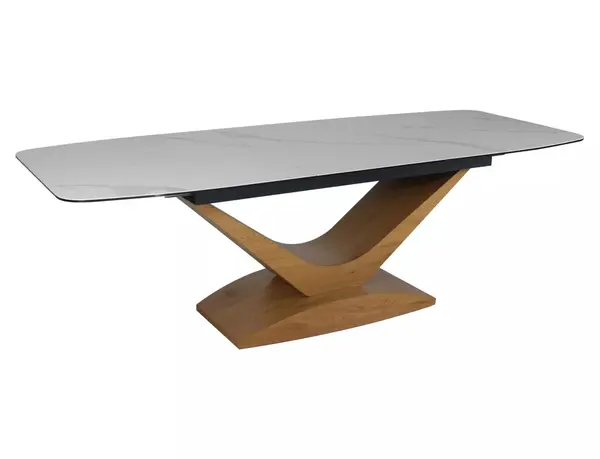 Masa extensibila Dolce Ceramic alba Statuario Venato/stejar L180-240xl95 cm
