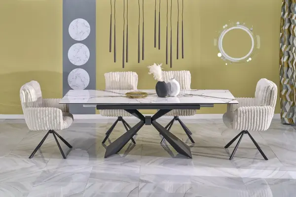 Masa extensibila Luciano marmura alba/negru L180-230 cm