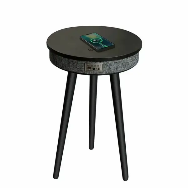 Masă inteligentă cu Bluetooth 5.0, sistem audio 20W și încărcare wireless – Neagra, design modern cu MDF și lemn de stejar