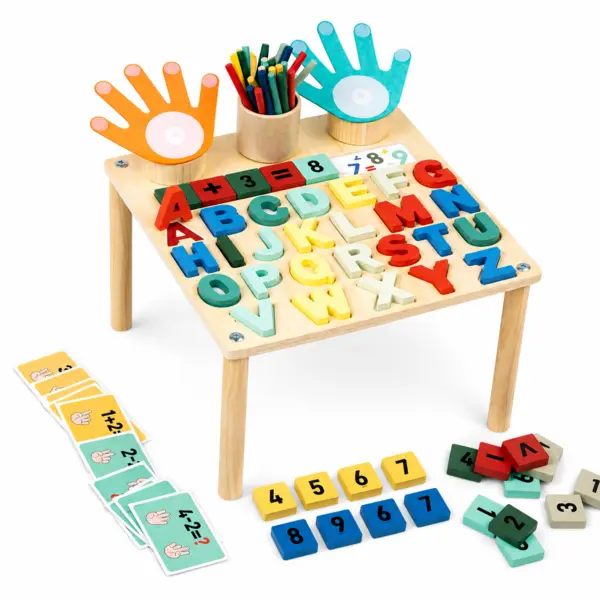 Masa Montessori din lemn cu litere, cartonase si activitati educative