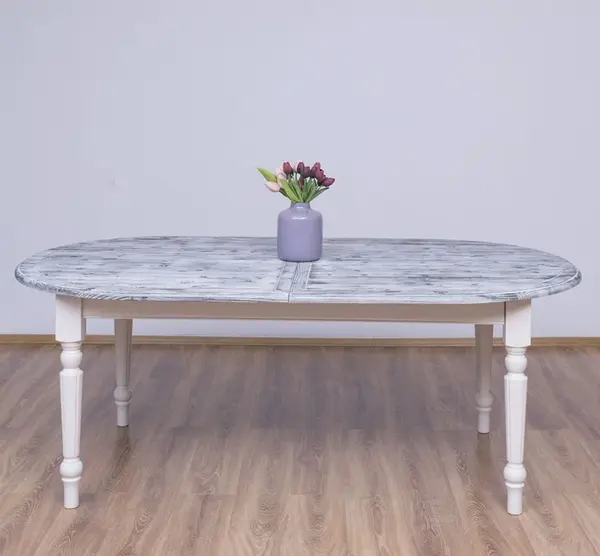 Masa ovala extensibila 160/200cm cu finisaj Cream Antic/Slate Grey Brushed
