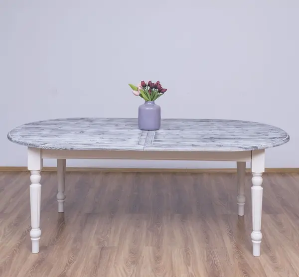 Masa ovala extensibila 210/250cm cu finisaj Cream Antic/Slate Grey Brushed