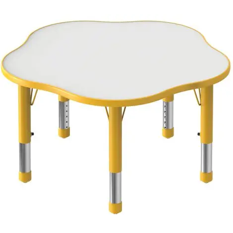 Masa pentagonala, 90 cm diametru, galbena, din plastic, reglabila, marimea 0-3 pentru gradinita