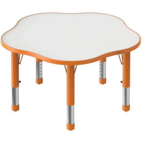 Masa pentagonala, 90 cm diametru, portocalie, din plastic, reglabila, marimea 0-3 pentru gradinita