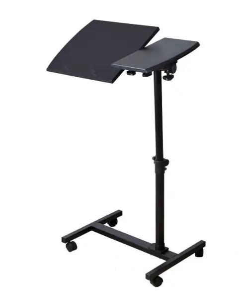 Masa pentru laptop cu roti neagra reglarea inaltimii unghiului blatului mesei inaltime maxima 80 cm