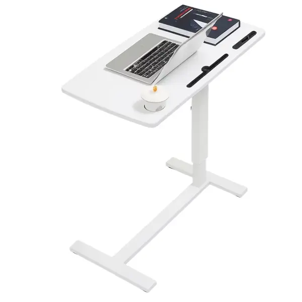 Masă reglabilă pentru laptop cu suport pentru cană și slot – design modern, robustă și multifuncțională-80x40x(66-94)cm-white