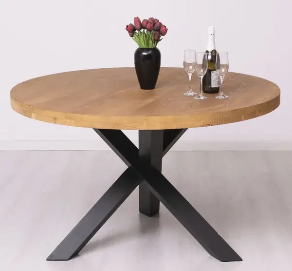 Masa rotunda cu picior XY cu finisaj Black/Light Walnut Waxed