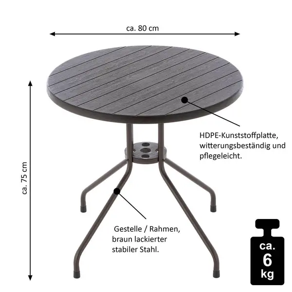 Masa tip Bistro lemn design - 80x80x75 cm - rotunda ABS culoare maro inchis