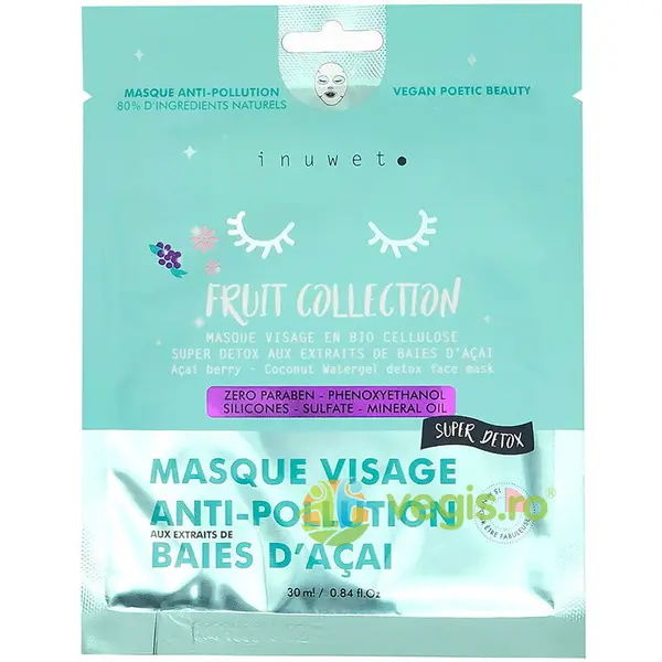 Masca de Fata Detoxifianta din Bioceluloza cu Extract de Coacaze Acai Fruit Collection Inuwet 30ml